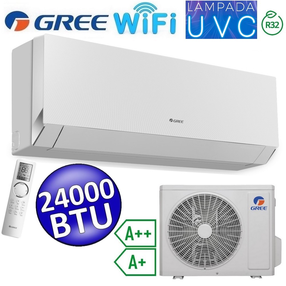 Climatizzatore mono split R32 CLIVIA white WiFi Gree 24000 Btu A++/A+ lampada UVC sterilizzazione - GREE10201+GREE10202