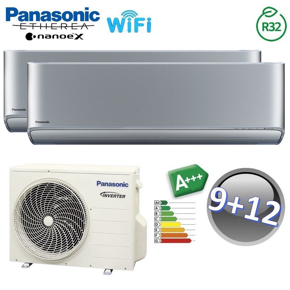 Climatizzatore dual split ETHEREA SILVER ARGENTO Panasonic 9000+12000 btu A+++ WIFI NanoeX
