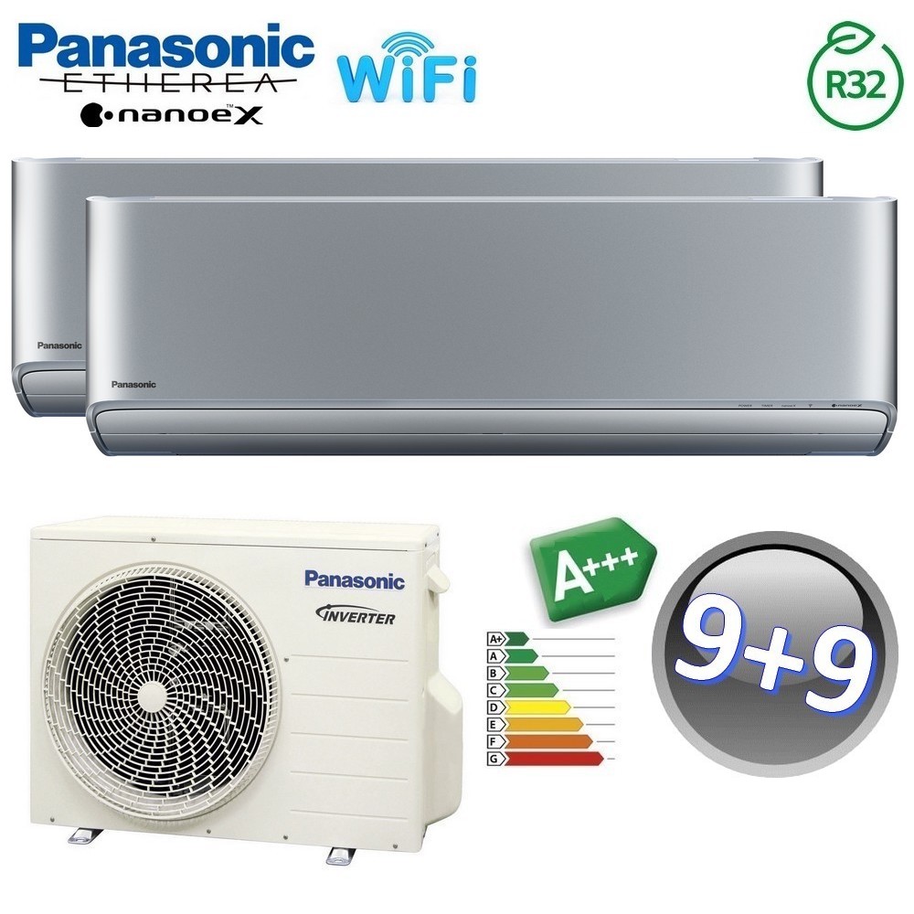 Climatizzatore dual split ETHEREA SILVER ARGENTO Panasonic 9000+9000 btu A+++ WIFI NanoeX