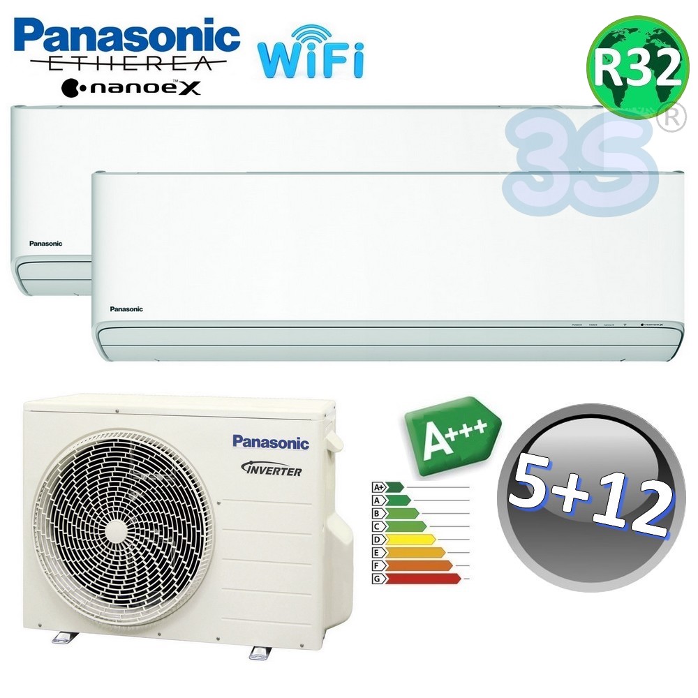 Climatizzatore dual split ETHEREA R32 Panasonic serie XKE - 5000+12000 btu A+++ con WIFI NanoeX - ETHEREA-X-R32-Z1635(35)