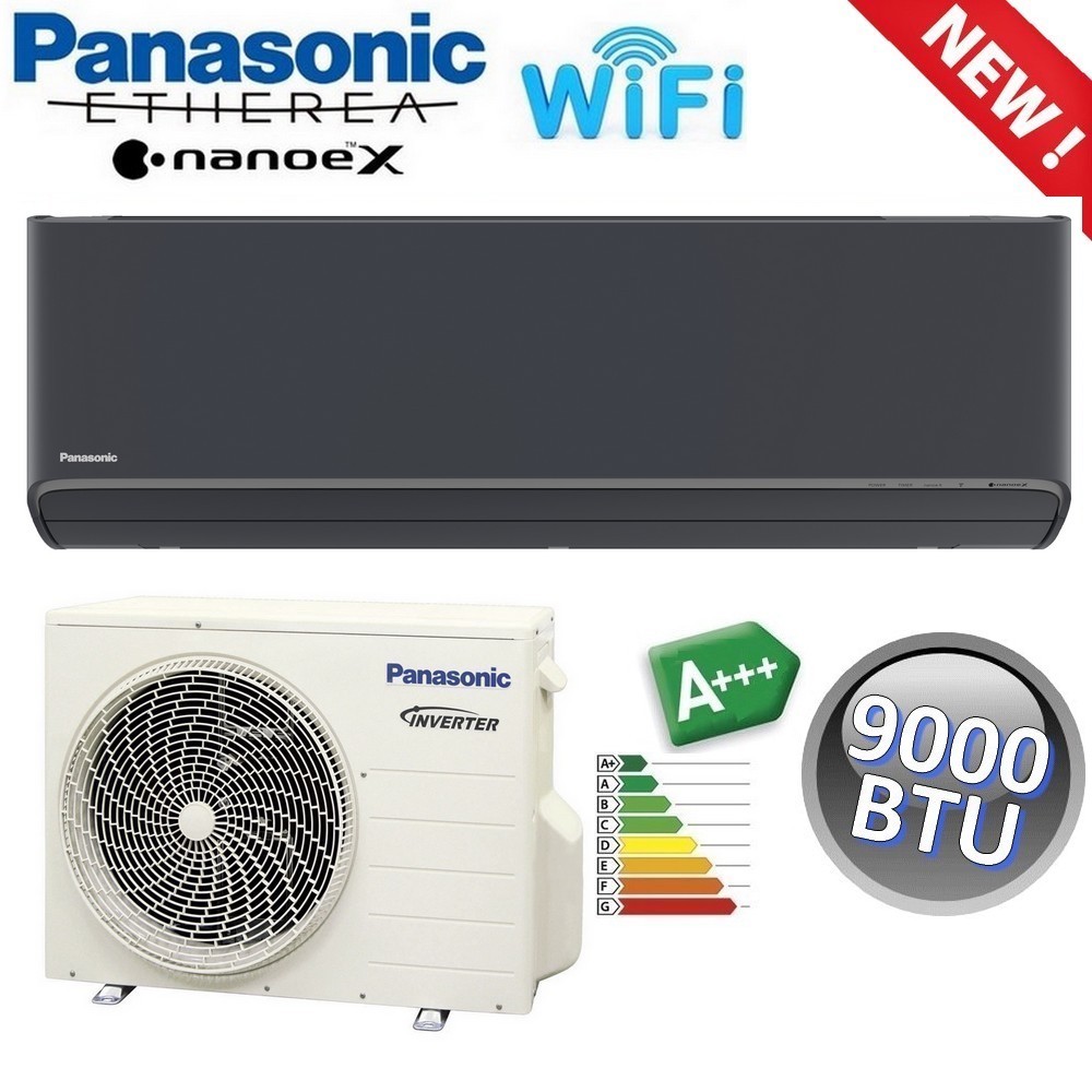 Climatizzatore mono split ETHEREA Nero Grafite R32 Panasonic XKE - 9000 btu A+++ con WiFi e NanoeX - CS-XZ25XKEW-H+CU-Z25XKE