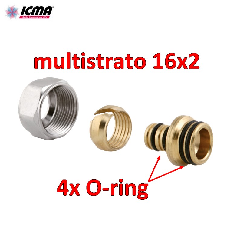 ICMA 101 raccordo eurocono collettore per tubo multistrato Ø 16x2 mm con 4 O-ring - 81101GH06