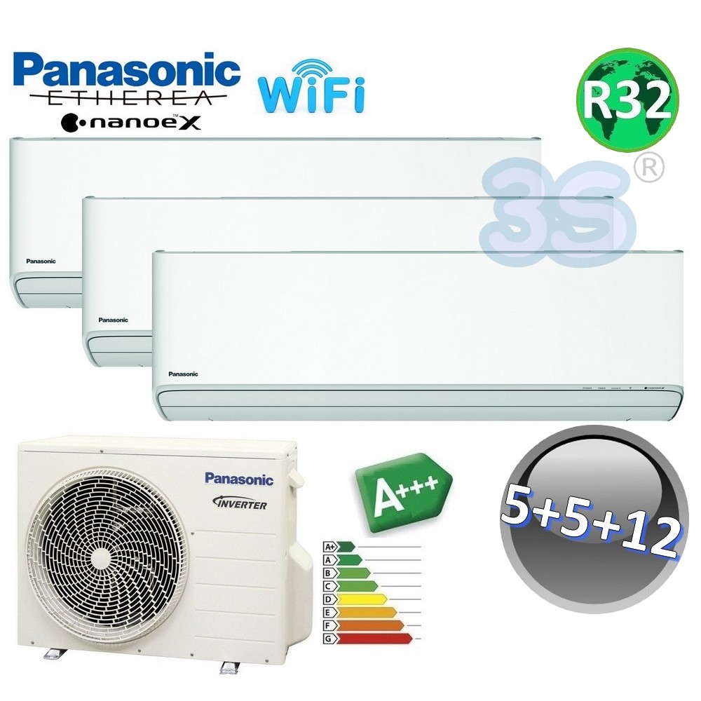Climatizzatore trial split ETHEREA R32 Panasonic serie XKE - 5000+5000+12000 btu A+++ WIFI NanoeX ETHEREA-X-R32-Z161635(52)
