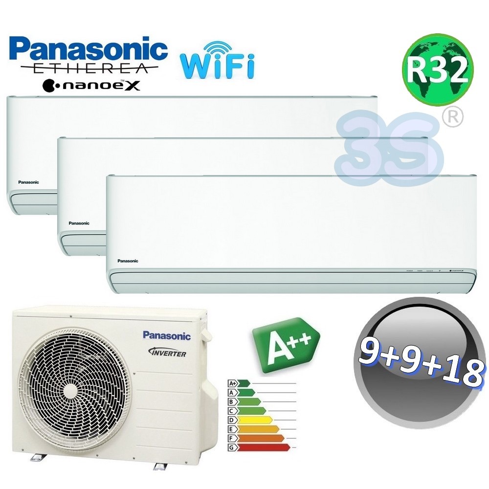 Climatizzatore trial split ETHEREA R32 Panasonic serie XKE - 9000+9000+18000 btu A++ WIFI NanoeX - ETHEREA-X-R32-Z252550(68)