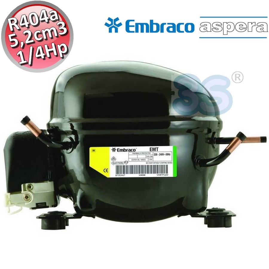 Compressore gas R404A R507 ermetico - 1/4 Hp - 5,2 cm3 - Embraco Aspera EMT6165GK