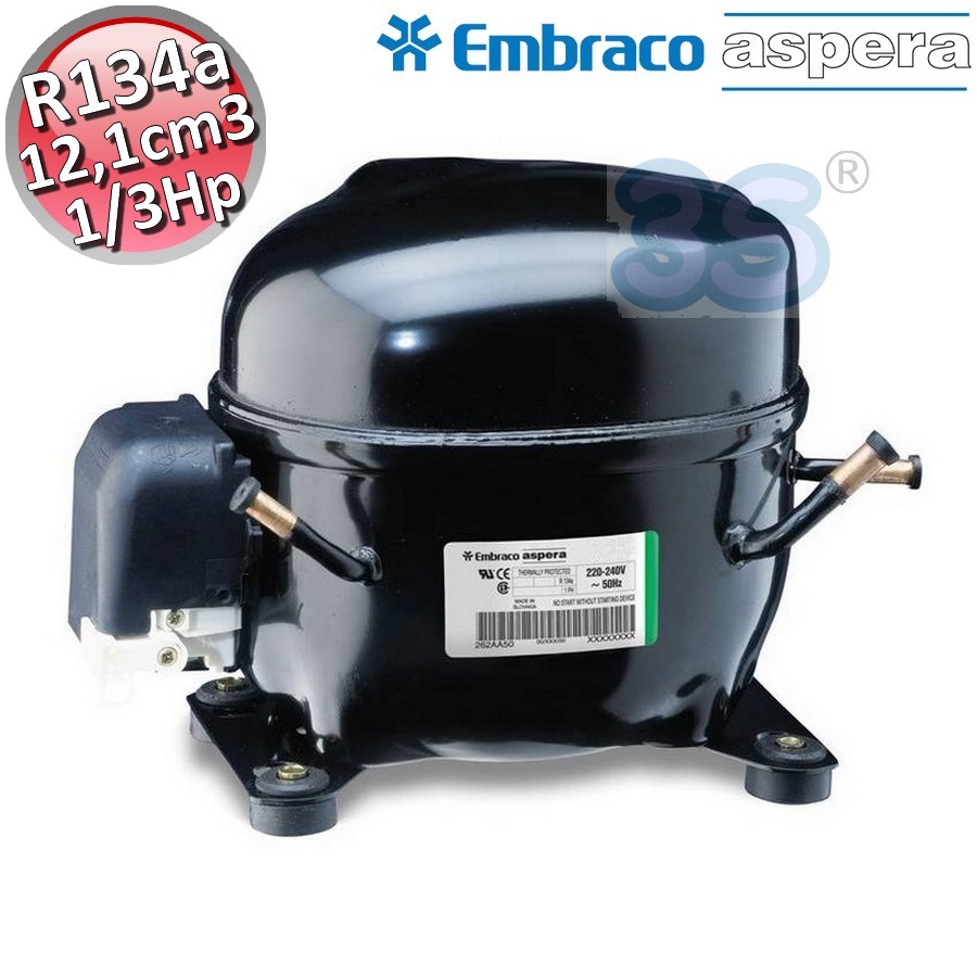 Compressore gas R134A ermetico - 1/3 Hp - 12,1 cm3 - Embraco Aspera NE2130Z