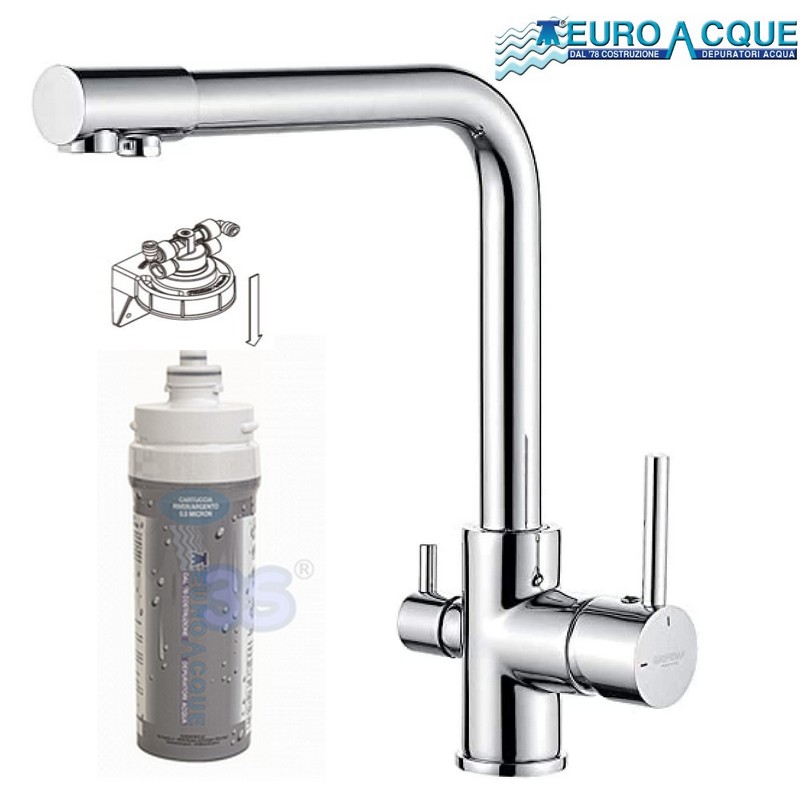 Kit microfiltrazione acqua potabile cucina + rubinetto a 3 vie RIVER ARGENTO 3 vie Euroacque