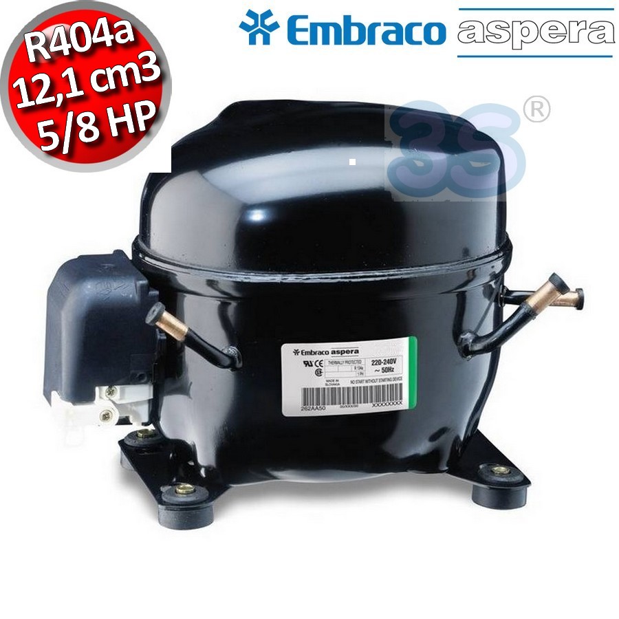 Compressore gas R404a ermetico - 5/8 Hp - 12,1 cm3 -  Embraco Aspera NEU6215GK