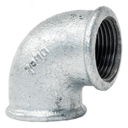 Gomito ridotto 1″1/4 x 1″ F-F 90° in ghisa malleabile zincato