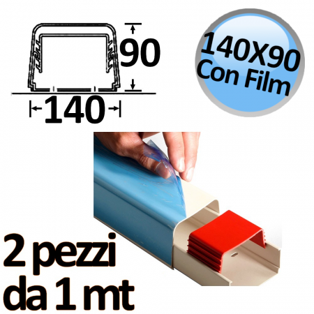 Canalina a copertura completa 140x90mm con film protettivo - 2 pezzi da 1 mt