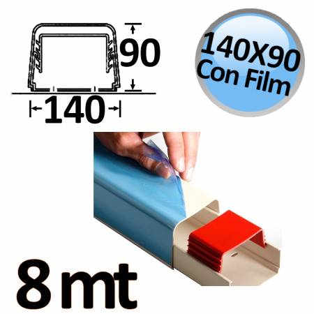 Canalina a copertura completa 140x90mm con film protettivo - 8 mt