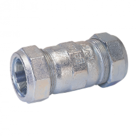 Raccordo in ghisa monogiunto a compressione F-F 1/2″ (21,3 mm) x 1/2″ (21,3 mm) per acciaio con ghiera antisfilamento