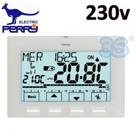 Perry 1CRCR029B - Cronotermostato digitale a parete serie NEXT a corrente 230V colore bianco