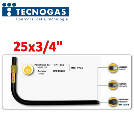 Tecnogiunto curvo filettato rivestito a saldare 25 x 3/4″