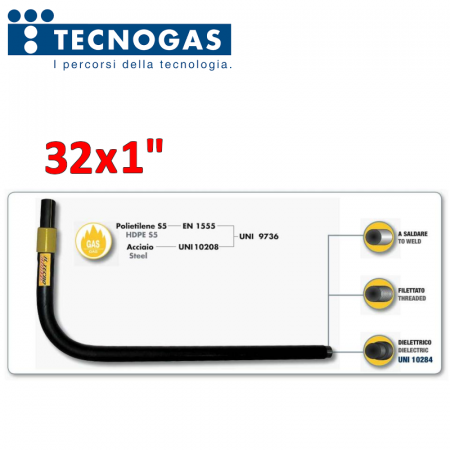 Tecnogiunto curvo filettato rivestito a saldare 32 x 1″