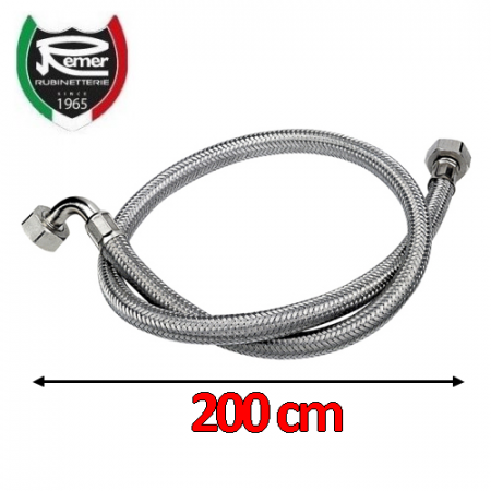 Tubo di carico per lavatrice 200 cm, in treccia acciaio inox gigante con curvetta, 3/4Fx3/4F