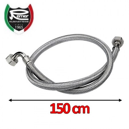 Tubo di carico per lavatrice 150 cm, in treccia acciaio inox gigante con curvetta, 3/4Fx3/4F