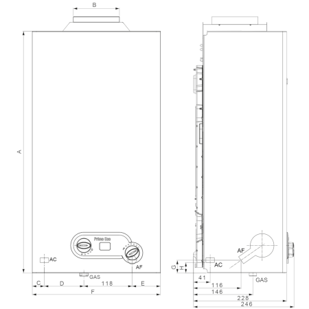 INNOVITA PRIMO ECO 11 ic D - Scaldabagno istantaneo 11 L. Low NOx a gas a camera aperta - accensione ionizzata - Metano