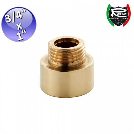 Prolunga ridotta da M 3/4″ x F 1″ in ottone giallo Llunghezza 27 mm- Remer 506OG