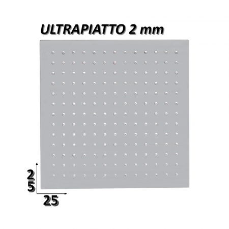 Soffione doccia quadrato 25x25 cm in acciaio inox ultraslim