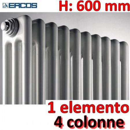 Radiatore tubolare bianco in acciaio 4 colonne - H 600 mm - Opera Ercos - ATOPXS90104600