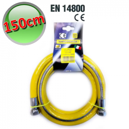 Tubo flessibile in acciaio per gas metano 150 cm a norma UNI EN 14800