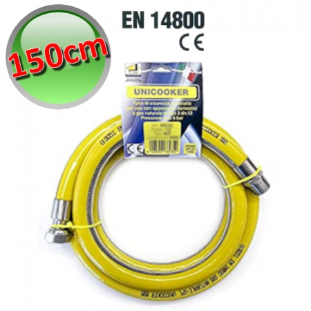 Tubo flessibile in acciaio per gas metano 150 cm a norma UNI EN 14800