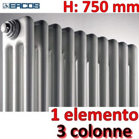 Radiatore tubolare bianco in acciaio 3 colonne - H 750 mm - Opera Ercos - ATOPXS90103750