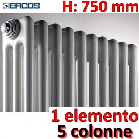 Radiatore tubolare bianco in acciaio 5 colonne - H 750 mm - Comby Ercos - ATCOMS90105750