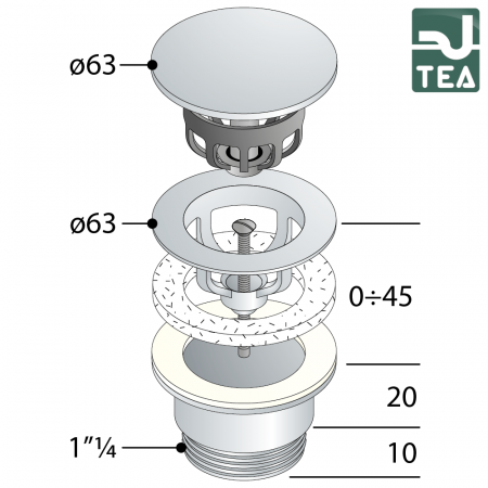 Piletta TEA a scarico libero in ottone cromato per lavabo e bidet - 7542.710.5