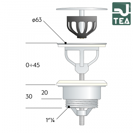 Piletta TEA a scarico libero in ottone cromato per lavabo e bidet - 7542.710.5