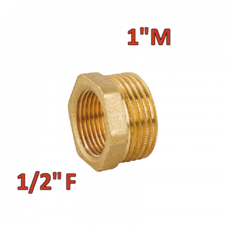 Riduzione esagonale in ottone con attacco Femmina 1/2″ x Maschio 1″