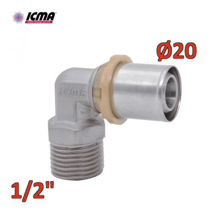 ICMA 404 - Raccordo a pressare SEMPITER® curvo maschio 20x1/2″