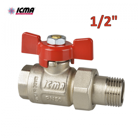 ICMA 347 - Valvola a sfera a passaggio totale con bocchettone – Farfalla in alluminio – Filettatura M/F 1/2″_product