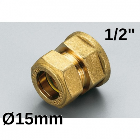 Bicono raccordo a compressione per tubo in rame - femmina 1/2″ x Ø 15 mm - 900415