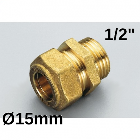 Bicono raccordo a compressione per tubo in rame - maschio 1/2″ x Ø 15 mm - 904415