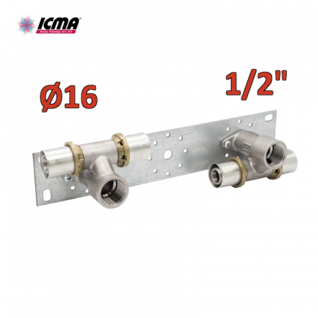 ICMA 423 - Staffa di fissaggio assemblata con 2 raccordi disassati Ø 16