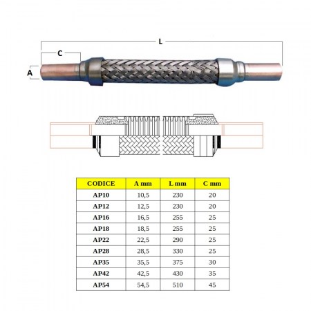 Giunto flessibile anti vibrante a saldare diametro Ø 16 mm