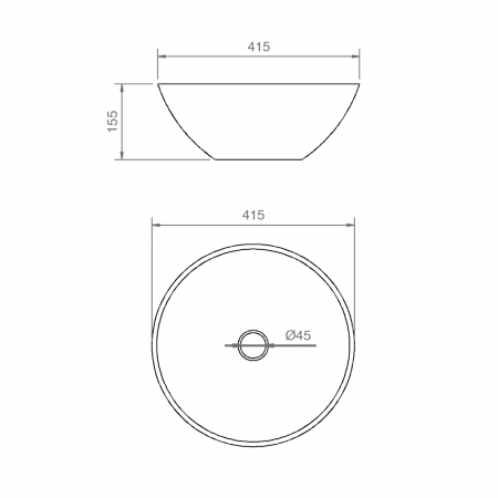 Lavabo d'appoggio a bacinella  Ø 41,5 cm in ceramica, senza troppo pieno MUSA - PONSI - SCHEDA TECNICA