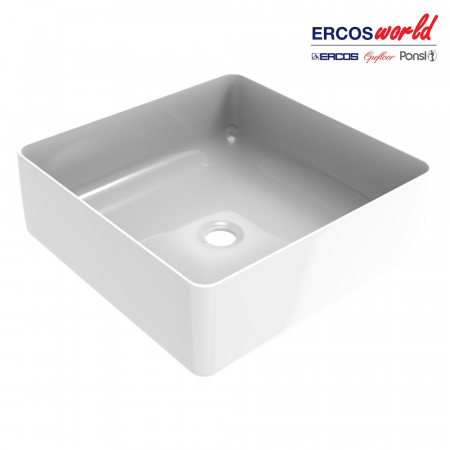 Lavabo d'appoggio quadrato in ceramica, senza troppo pieno MUSA - Dimensioni 41,6 x 41, 6 x 13,5 cm - PONSI