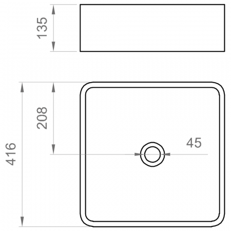 Lavabo d'appoggio quadrato in ceramica, senza troppo pieno MUSA - Dimensioni 41,6 x 41, 6 x 13,5 cm - PONSI