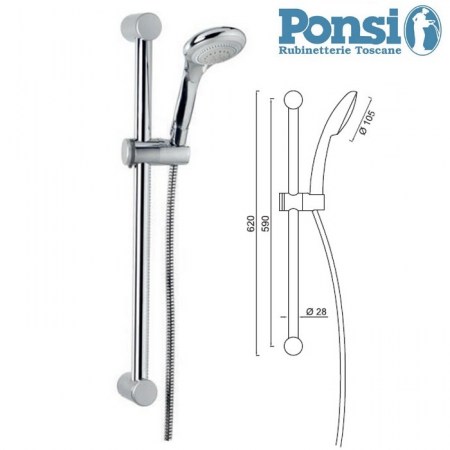 Asta doccia Easy Ponsi - doccetta Ø10,5 cm 3 getti 5 funzioni - BNASTCAS07