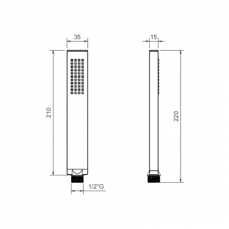 Doccetta Flat rettangolare in ottone nero opaco con attacco da 1/2 GM - BNDOCK071 Ponsi Dimensioni