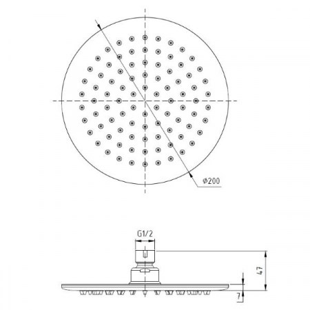 Soffione doccia tondo rotondo Ø 20 cm in acciaio inox ultraslim - Ponsi - DIMENSIONI