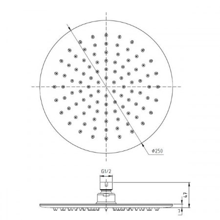 Soffione doccia tondo rotondo Ø 25 cm in acciaio inox ultraslim - Ponsi - DIMENSIONI