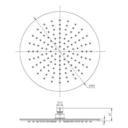 Soffione doccia tondo rotondo Ø 30 cm in acciaio inox ultraslim - Ponsi - DIMENSIONI