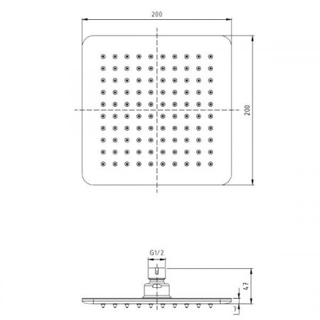 Soffione doccia quadrato 20x20 cm in acciaio inox ultraslim - Ponsi - DIMENSIONI