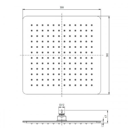 Soffione doccia quadrato 30x30 cm in acciaio inox ultraslim - Ponsi - DIMENSIONI