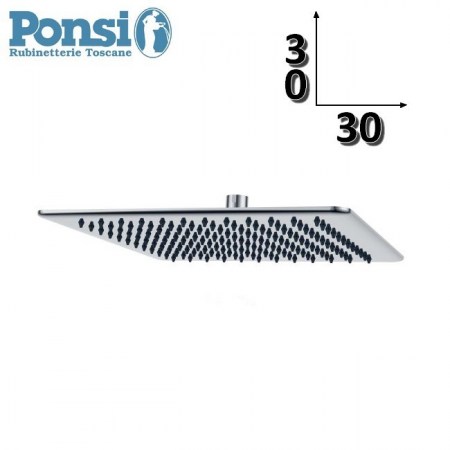 Soffione doccia quadrato 30x30 cm in acciaio inox ultraslim - Ponsi