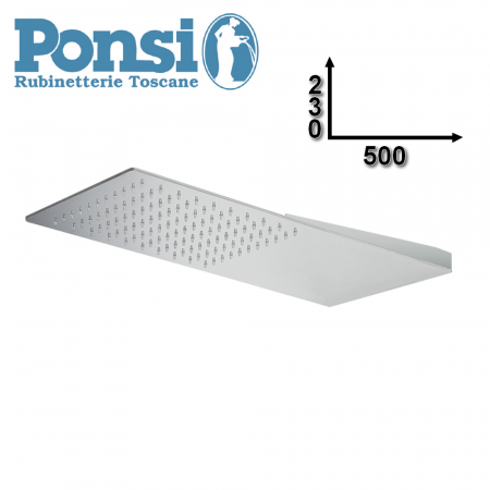 Soffione doccia rettangolare 500x230 cm in acciaio inox ultrapiatto con sistema di attacco al muro - Ponsi